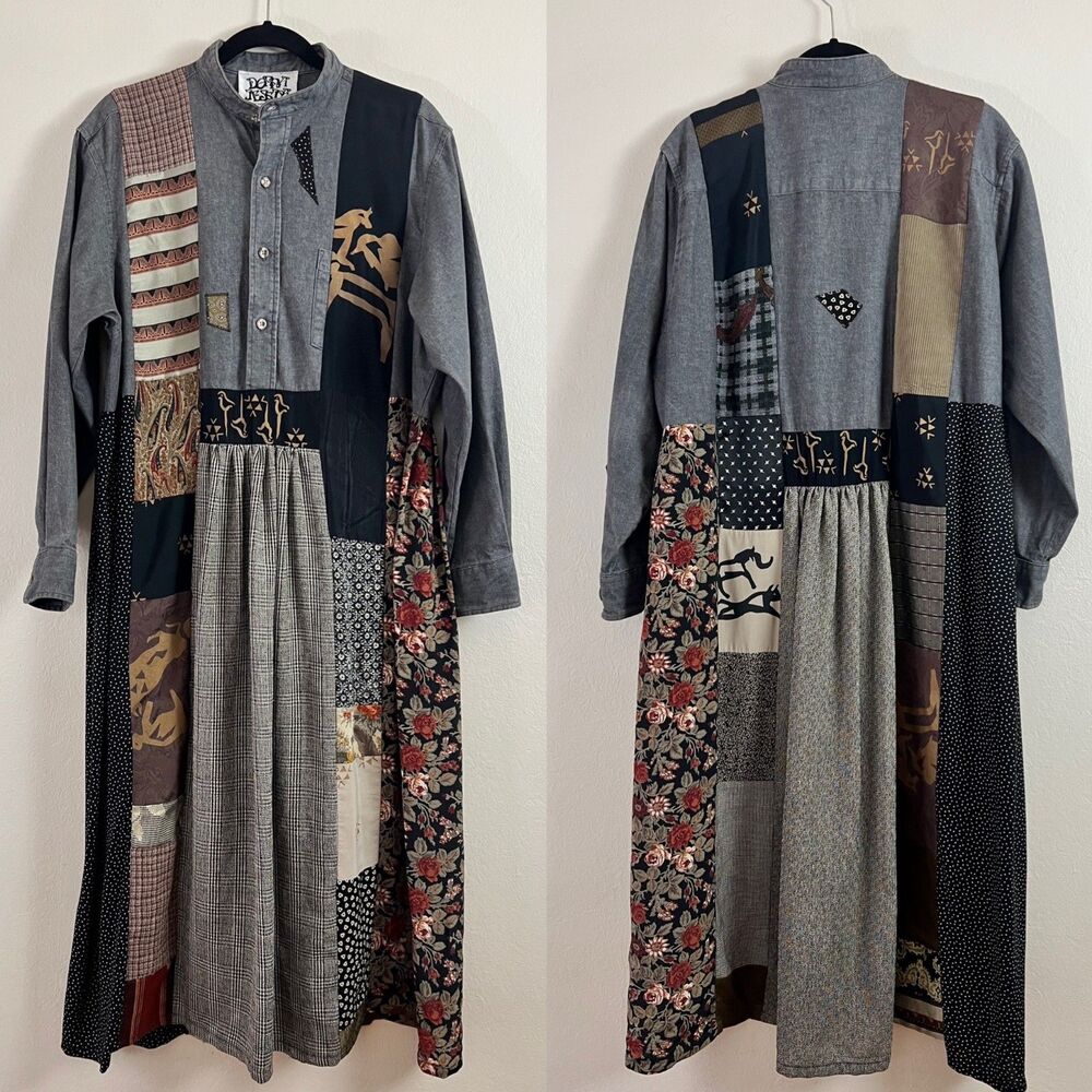 Vintage Donna Jessica RARE Oversized Patchwork Lagenlook Long Sleeve Maxi Dress